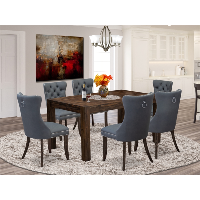 Pemberly Row 7-Piece Rubberwood Kitchen Table Set in Jacobean/Gray