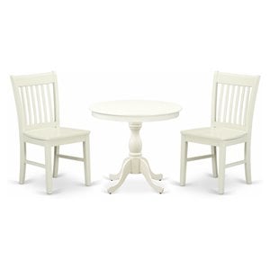 Pemberly Row 3-Piece Wood Pedestal Dining Set with Slatted Chairs in White
