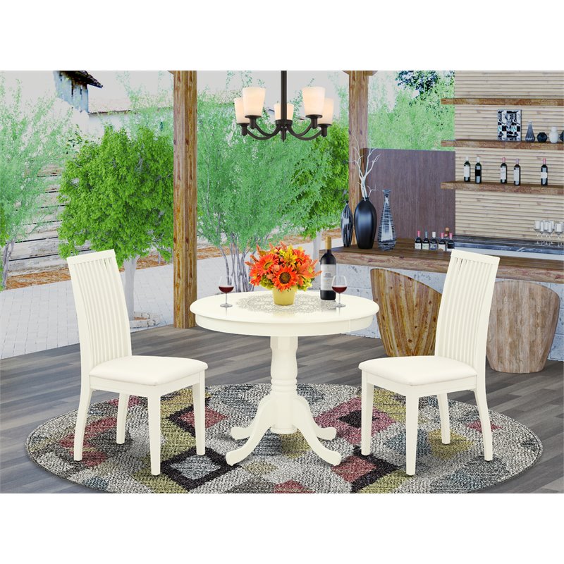 Pemberly Row 3-Piece Foam Cushioned Wood Dining Set in Linen White