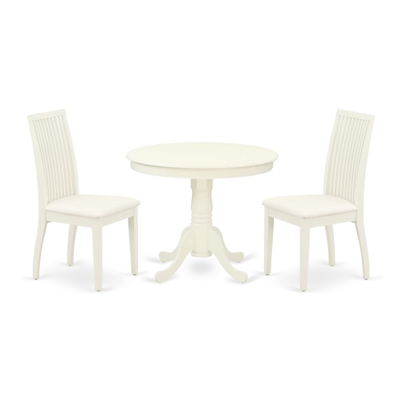 Pemberly Row 3-Piece Foam Cushioned Wood Dining Set in Linen White
