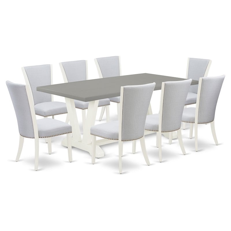 Pemberly Row V-Style 9-Piece Wood Dining Set in Cement and Linen White
