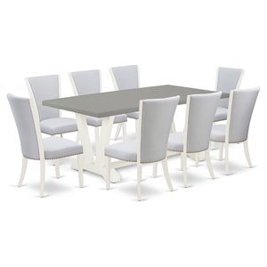 Pemberly Row V-Style 9-Piece Wood Dining Set in Cement and Linen White