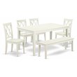 Pemberly Row 6-Piece Wood Dining Set with Bench in Linen White