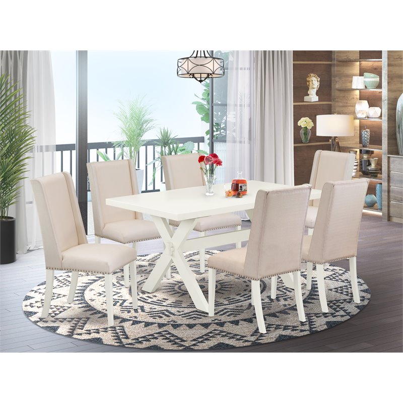 Pemberly Row 7-Piece X-Style Wood Dining Set in Cream Finish