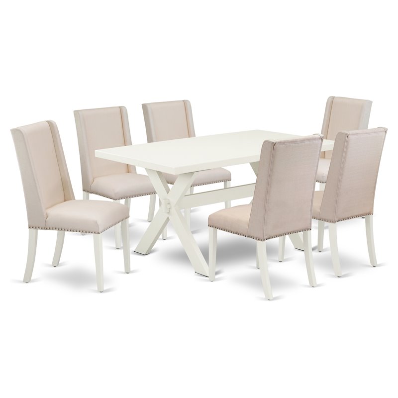 Pemberly Row 7-Piece X-Style Wood Dining Set in Cream Finish