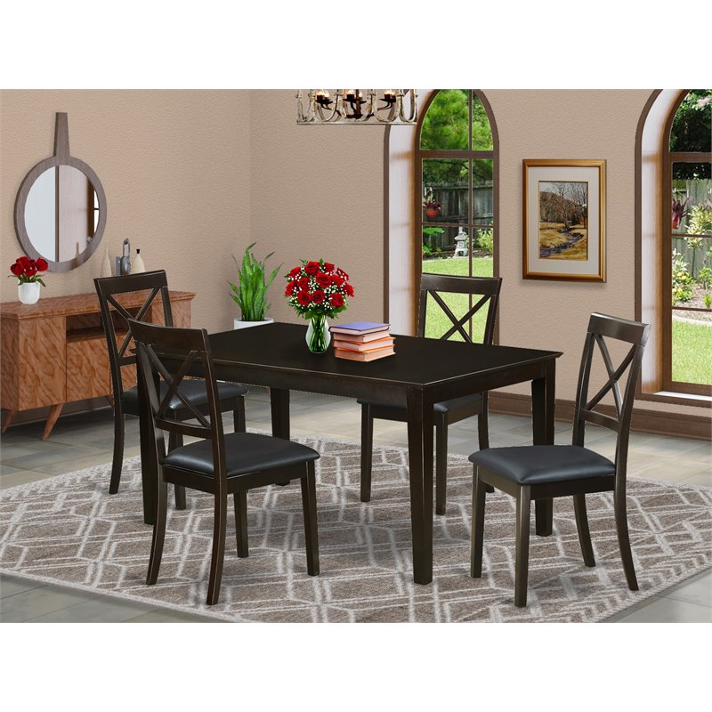 Pemberly Row 5-Piece Dining Set with Leather Seats in Cappuccino Finish