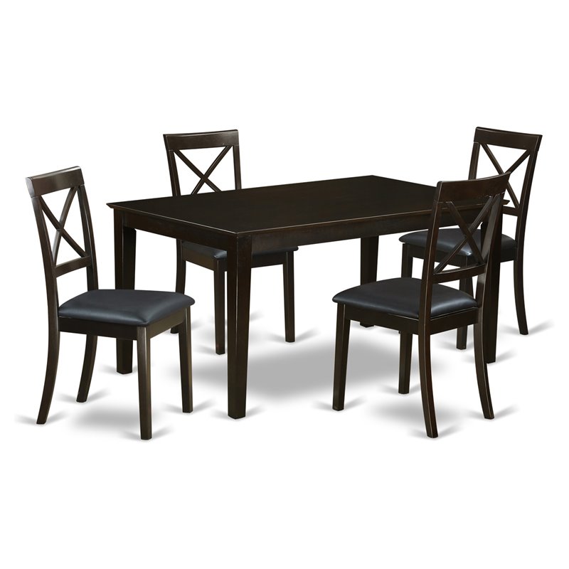 Pemberly Row 5-Piece Dining Set with Leather Seats in Cappuccino Finish