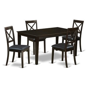 Pemberly Row 5-Piece Dining Set with Leather Seats in Cappuccino Finish