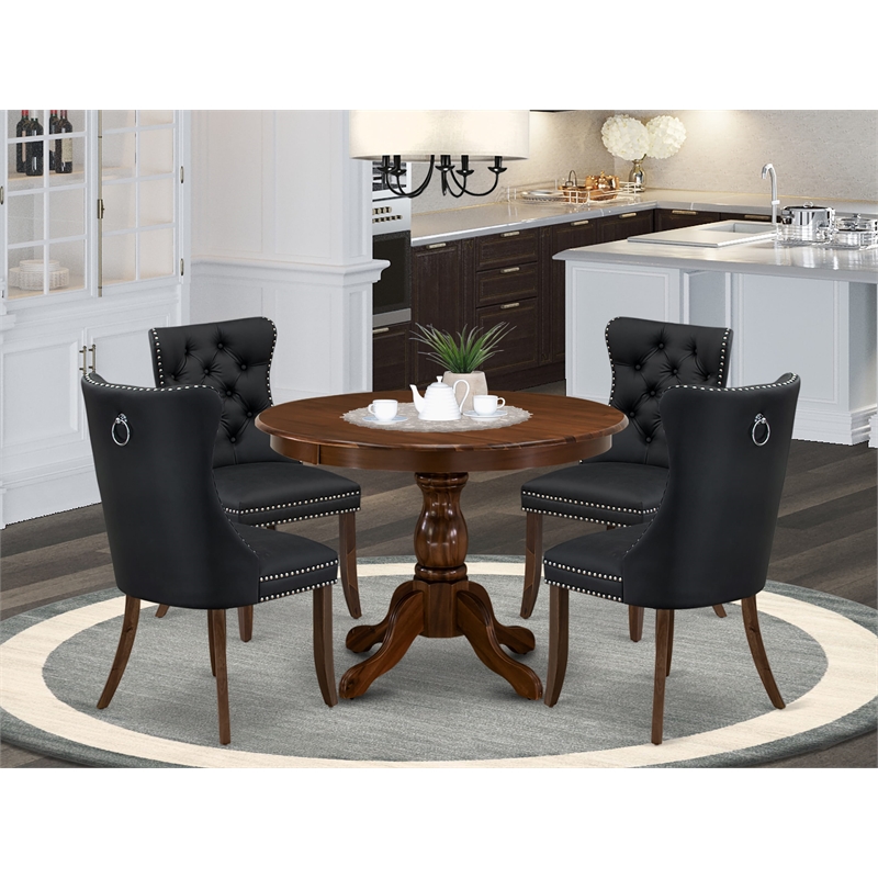 Pemberly Row 5-Piece Faux Leather Dining Set in Antique Walnut/Dark Gray