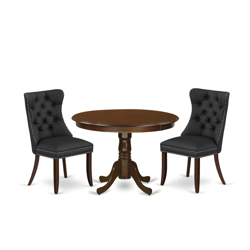 Pemberly Row 3-Piece Wood Dining Table Set in Mahogany and Dark Gray