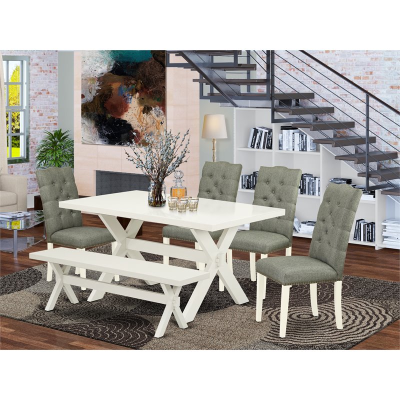 Pemberly Row 6-Piece Wood Dining Set in Linen White and Smoke
