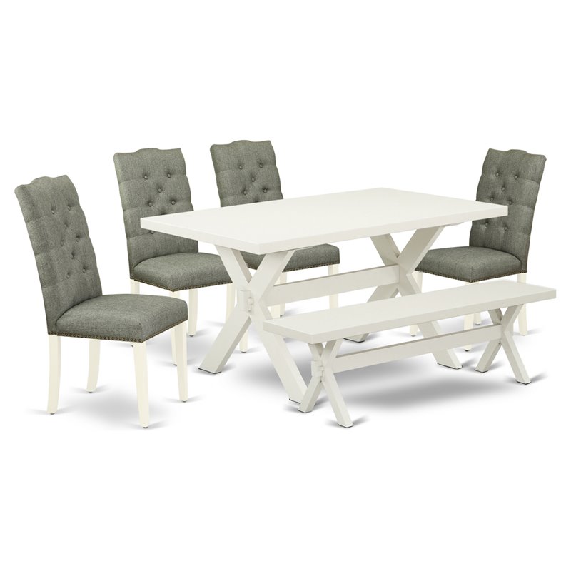 Pemberly Row 6-Piece Wood Dining Set in Linen White and Smoke