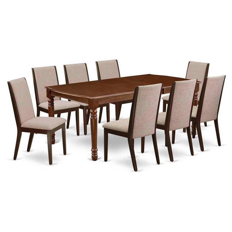 Pemberly Row 9-Piece Wood Dining Room Set in Mahogany and Light Tan