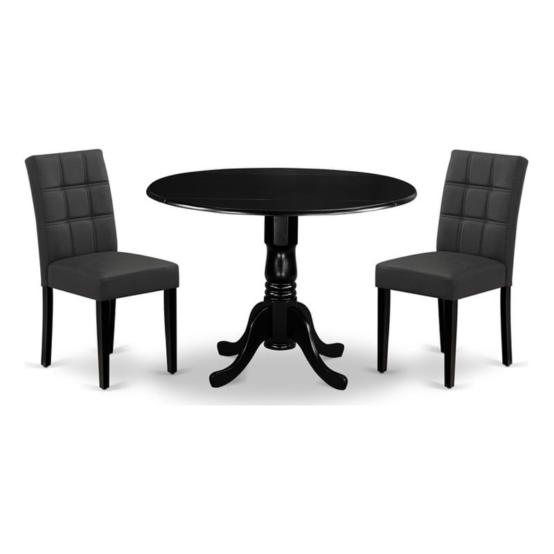 Pemberly Row 3-Piece Kitchen Table Set Rubberwood Black Dark Gray