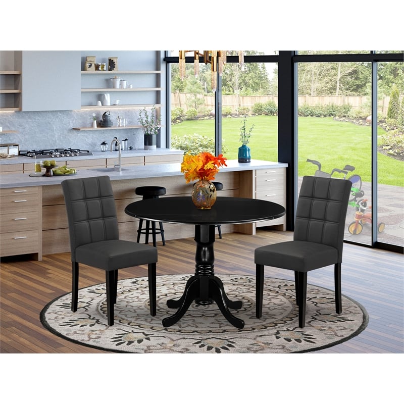 Pemberly Row 3-Piece Kitchen Table Set Rubberwood Black Dark Gray