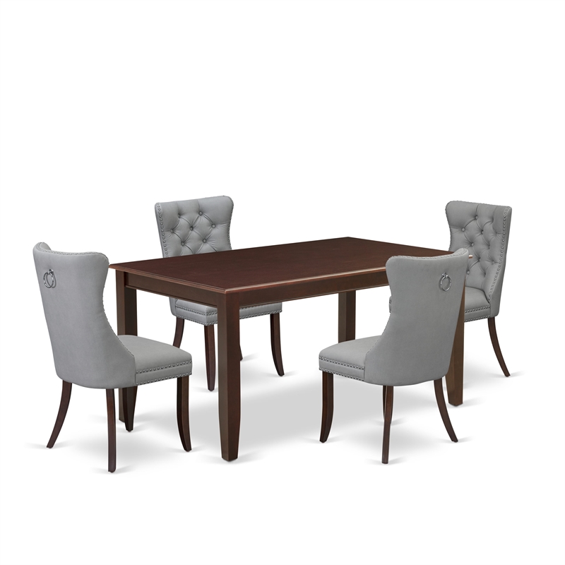 Pemberly Row 5-Piece Dining Table Set in Mahogany Finish with 4 Chairs