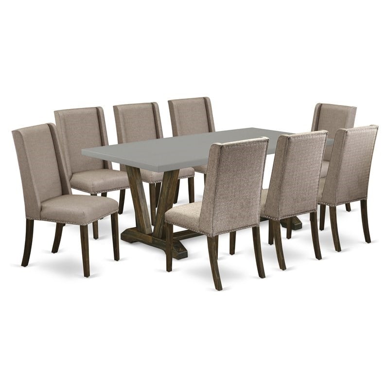 Pemberly Row 9-Piece Wood Dining Set with Parson Chairs in Dark Brown