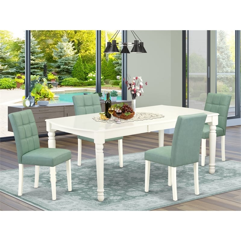 Pemberly Row 5-Piece Acacia Wood Dining Set in Linen White and Willow Green