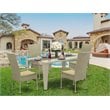 Pemberly Row 5-Piece Metal Patio Set with Natural Wicker and Armchairs