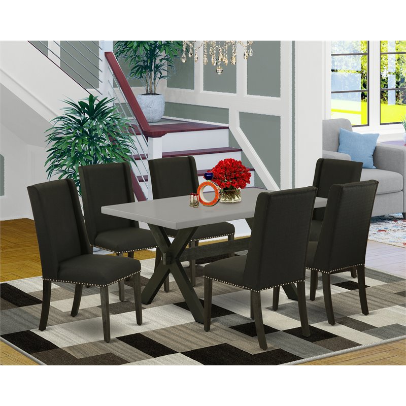 Pemberly Row 7-Piece Wood Dining Set with X-Leg Table in Black
