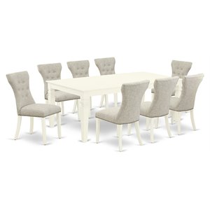 Pemberly Row 9-Piece Wood Dining Set with Parson Chairs in Linen White