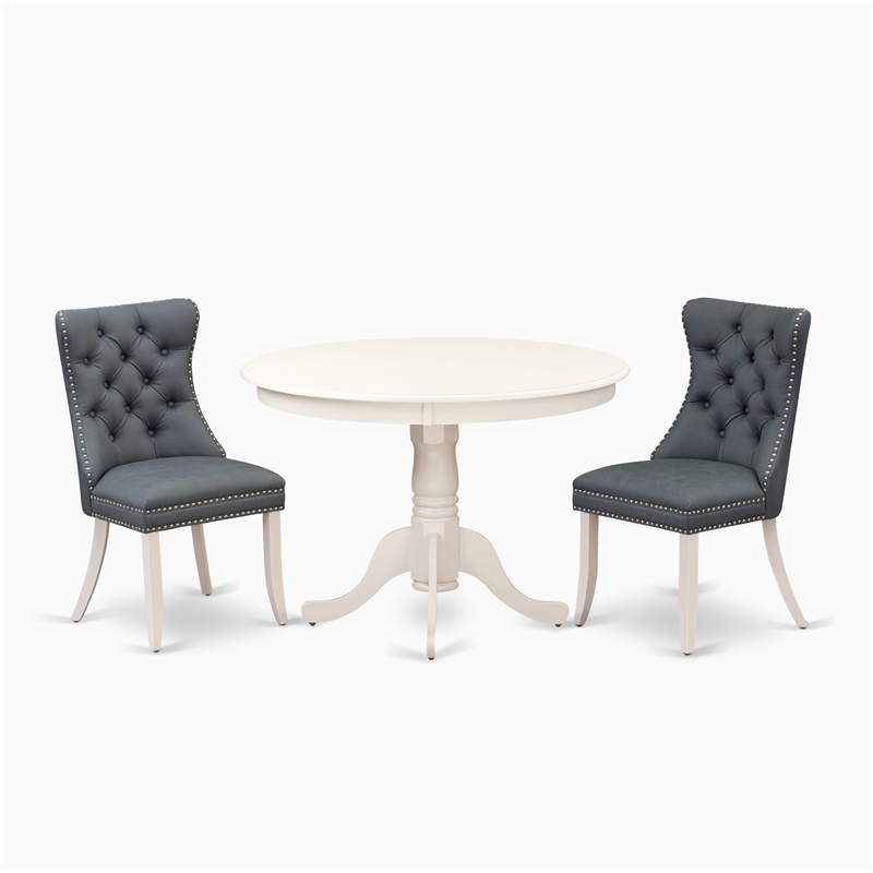 Pemberly Row 3-Piece Dining Set with Pedestal Table in Linen White