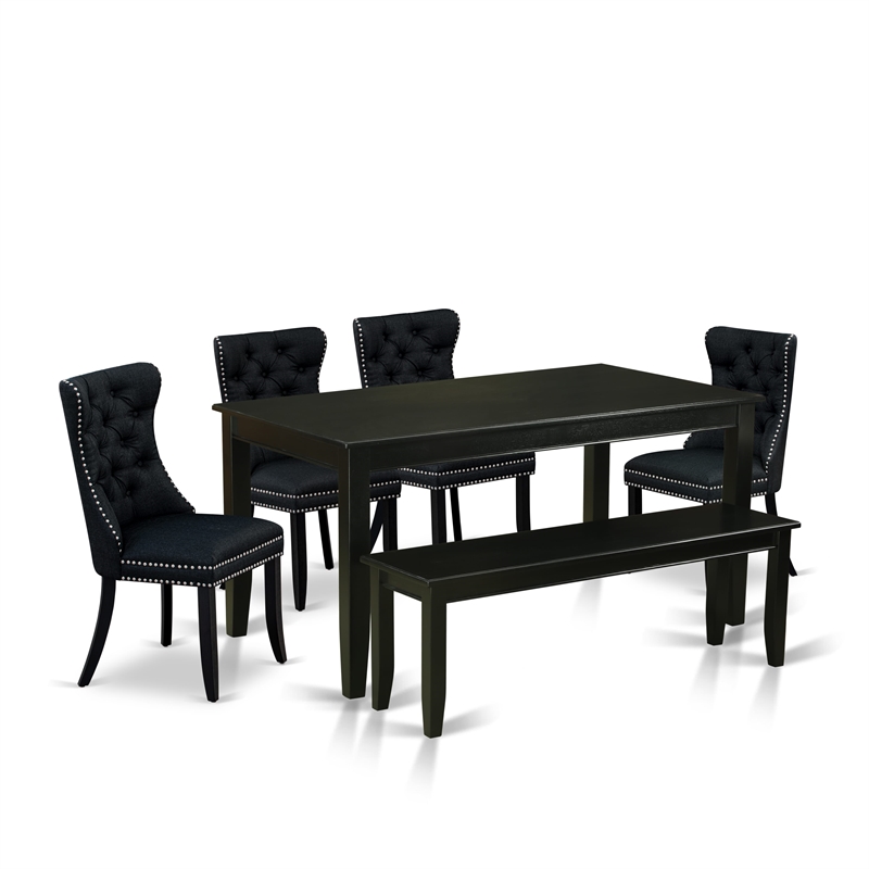 Pemberly Row 6-Piece Rectangular Dining Set in Black with Tufted Chairs