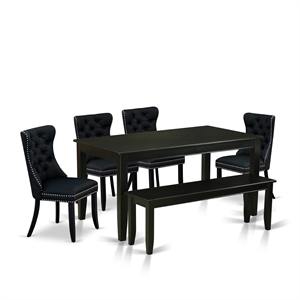 Pemberly Row 6-Piece Rectangular Dining Set in Black with Tufted Chairs