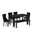Pemberly Row 6-Piece Rectangular Dining Set in Black with Tufted Chairs