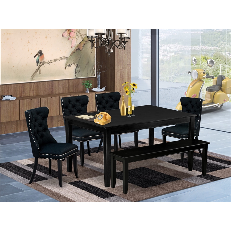 Pemberly Row 6-Piece Rectangular Dining Set in Black with Tufted Chairs