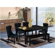 Pemberly Row 6-Piece Rectangular Dining Set in Black with Tufted Chairs