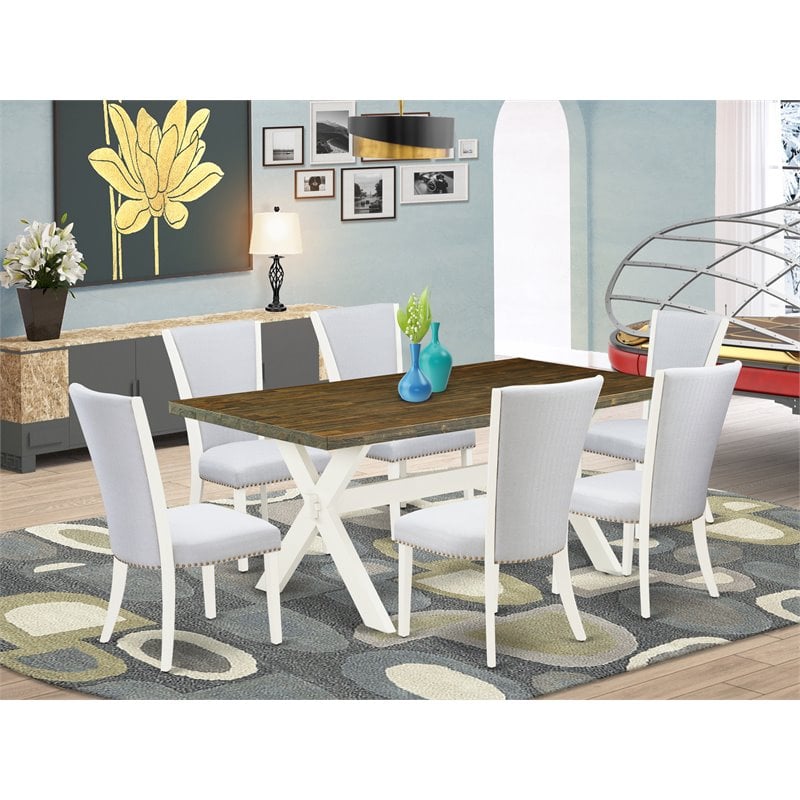 Pemberly Row X-Style 7-Piece Wood Dining Set in Linen White/Jacobean