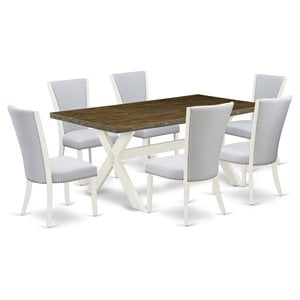 Pemberly Row X-Style 7-Piece Wood Dining Set in Linen White/Jacobean