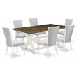 Pemberly Row X-Style 7-Piece Wood Dining Set in Linen White/Jacobean