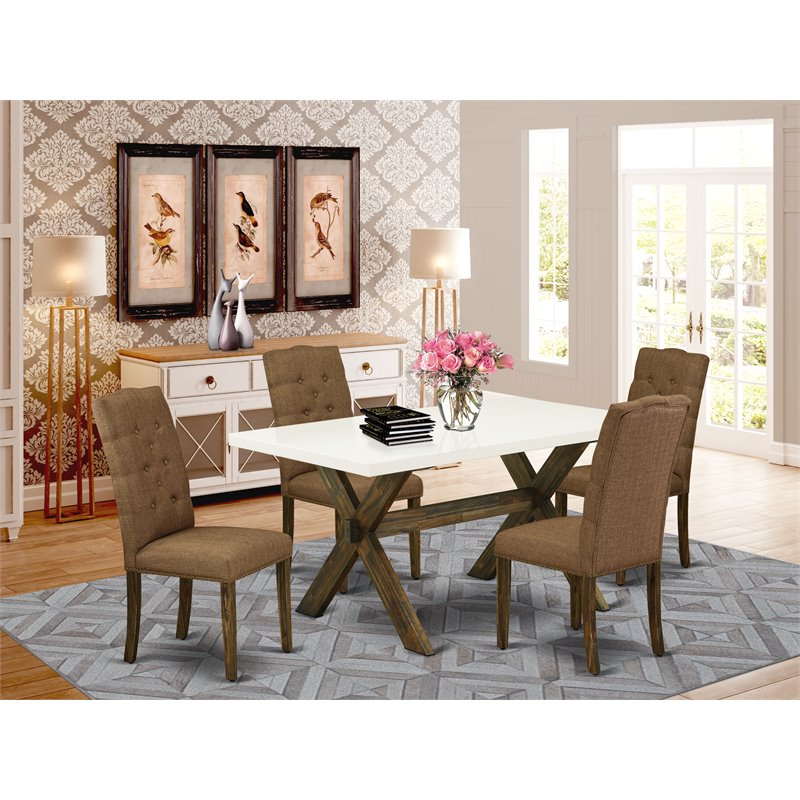 Pemberly Row X-Style 5-Piece Wood Dining Table Set in Jacobean Brown