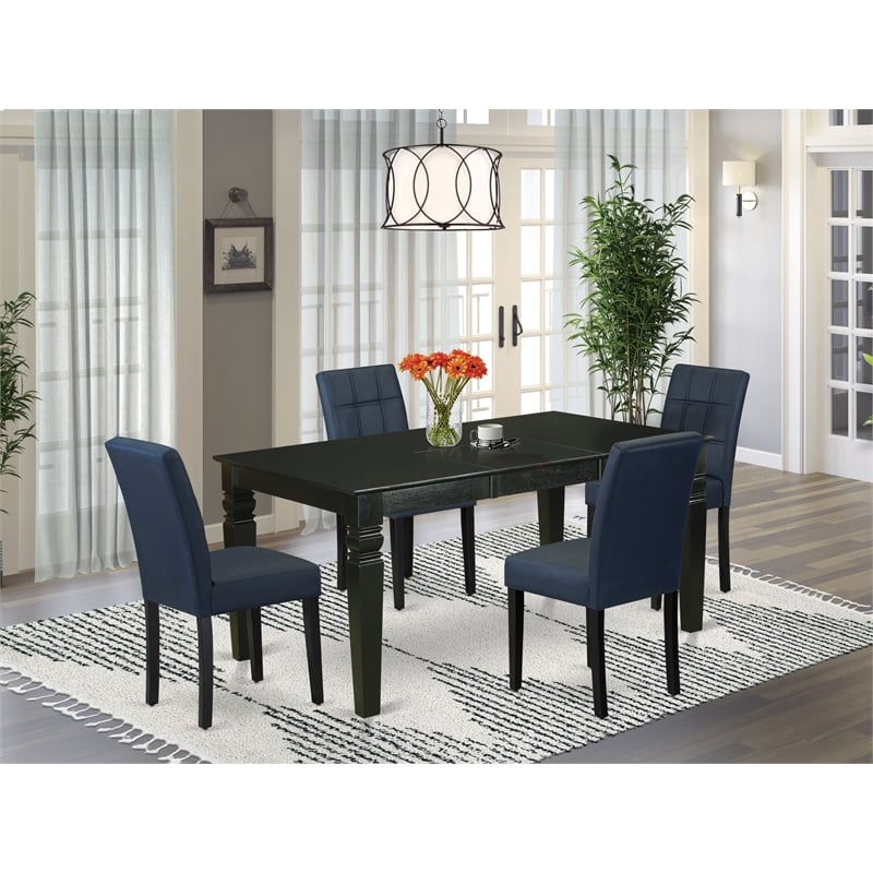 Pemberly Row 5-Piece Modern Dining Set in Black/Dark Navy Blue