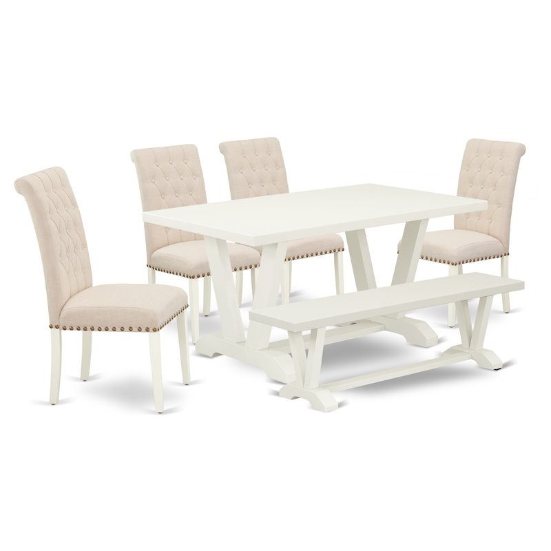 Pemberly Row 6-Piece Wood Dining Table Set in Linen White Finish