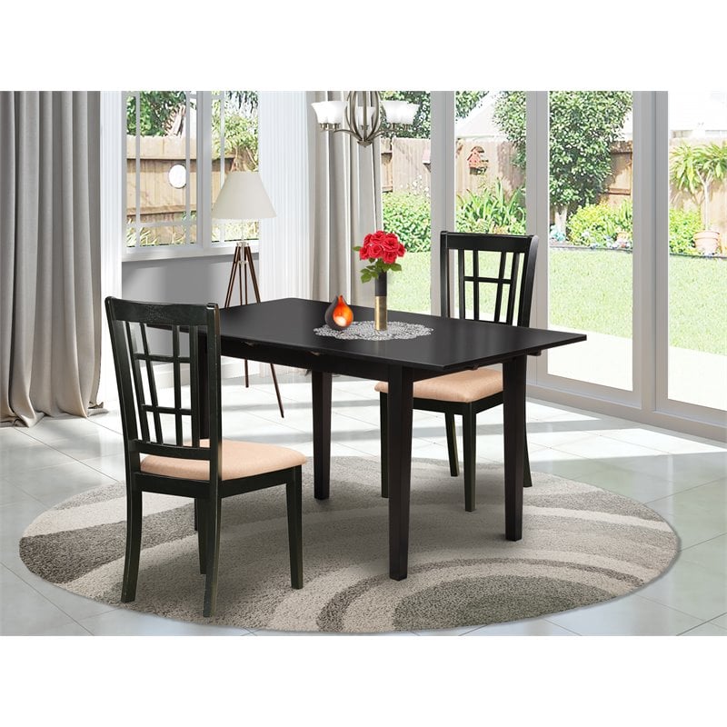 Pemberly Row 3-Piece Wood Dining Set with Fabric Chairs in Black Finish