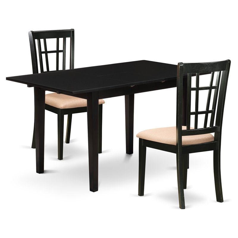 Pemberly Row 3-Piece Wood Dining Set with Fabric Chairs in Black Finish