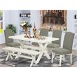 Pemberly Row 6-Piece Wood Dining Set with Bench in Linen White/Dark Shitake