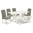 Pemberly Row 6-Piece Wood Dining Set with Bench in Linen White/Dark Shitake