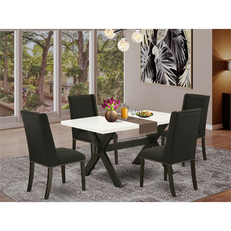 Pemberly Row X-Style 5-Piece Wood Dining Table Set in Black Finish
