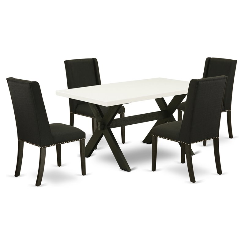 Pemberly Row X-Style 5-Piece Wood Dining Table Set in Black Finish