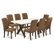 Pemberly Row X-Style 9-Piece Wood Dining Table Set in Brown Smoke Finish