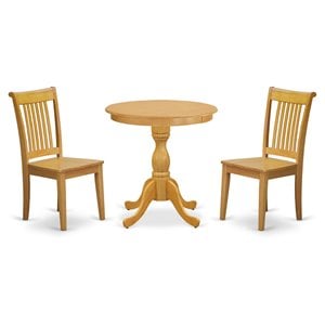 Pemberly Row 3-Piece Round Pedestal Wood Kitchen Table Set in Oak