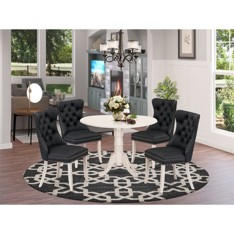 Pemberly Row 5-Piece Dining Table Set in Linen White & Dark Gray