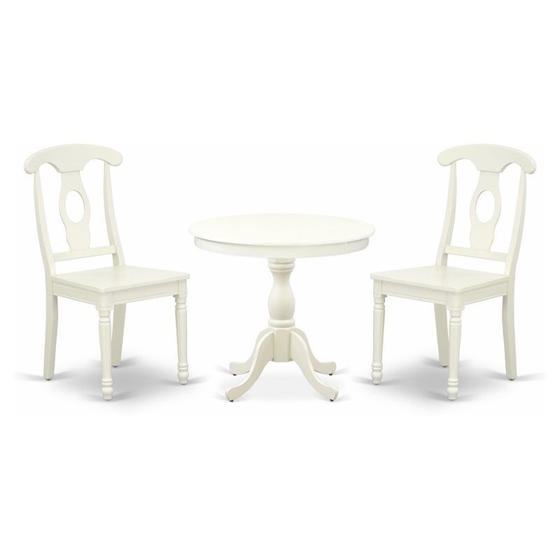 Pemberly Row 3-Piece Dining Set with Napoleon Back Chairs in Linen White