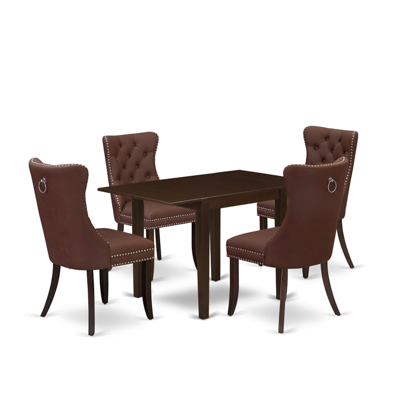 Pemberly Row 5-Piece Dining Set with Drop Leaf Table in Mahogany and Black