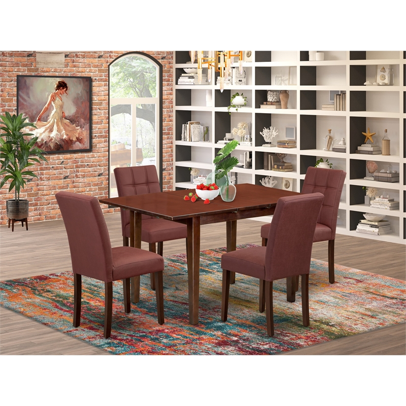 Pemberly Row 5-Piece Dining Set with Rectangular Table in Mahogany/Burgundy