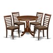 Pemberly Row 5-Piece Round Wood Dining Set in Mahogany with Linen Seats